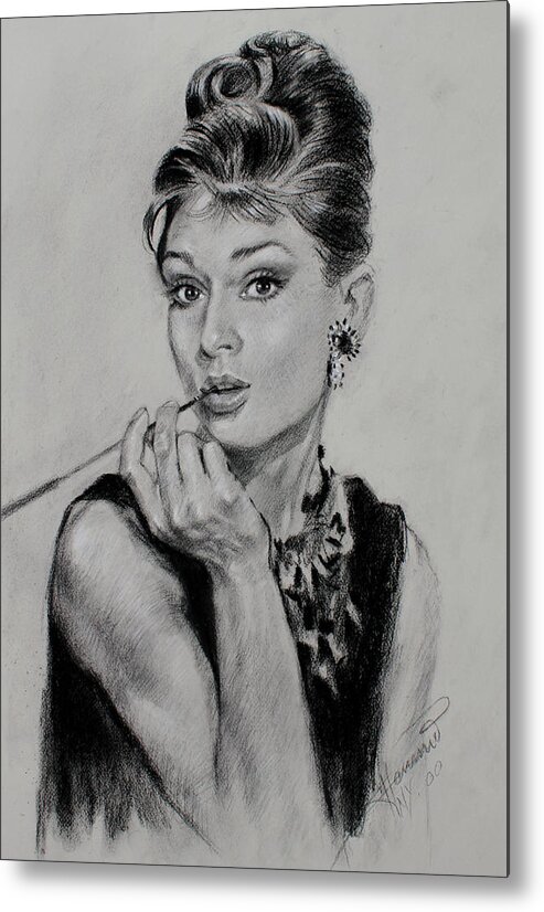 Audrey Hepburn Metal Print featuring the drawing Audrey Hepburn by Ylli Haruni