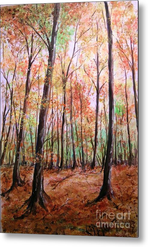 Landscape Metal Print featuring the painting Autumn Forrest by Lizzy Forrester