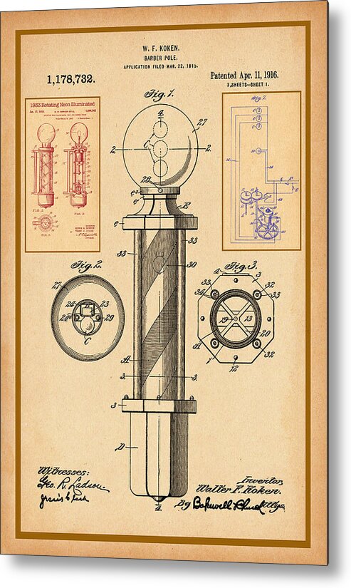 Pole Metal Print featuring the digital art Barber Pole Patent Drawing by Carlos Diaz