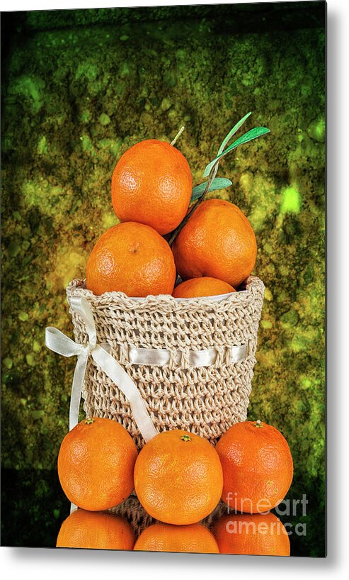 Oranges Metal Print featuring the photograph Basket full of Oranges by Shirley Mangini