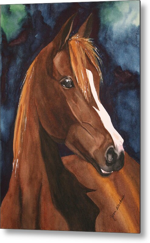 Horse Metal Print featuring the painting Bay on Blue 2 by Jean Blackmer