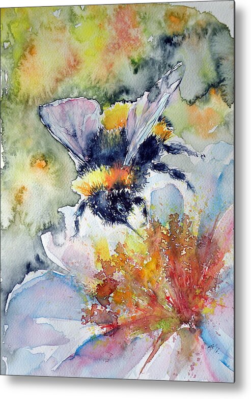 Bee Metal Print featuring the painting Bee on flower by Kovacs Anna Brigitta