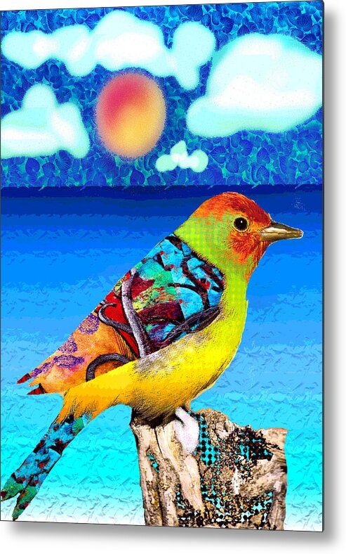 Watercolor Digital Ocean Sun Bird Beach Water Altered Metal Print featuring the painting Birds Eye View by Robin Mead