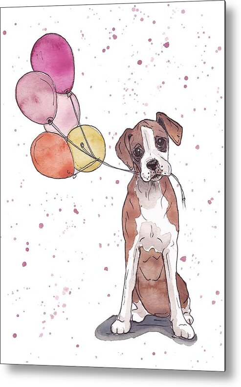 Birthday Metal Print featuring the painting Birthday Boxer by Katrina Davis