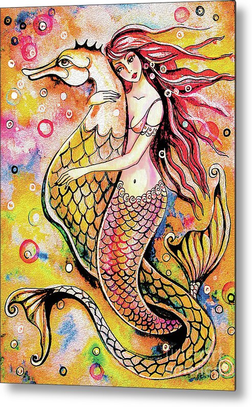 Sea Goddess Metal Print featuring the painting Black Sea Mermaid by Eva Campbell