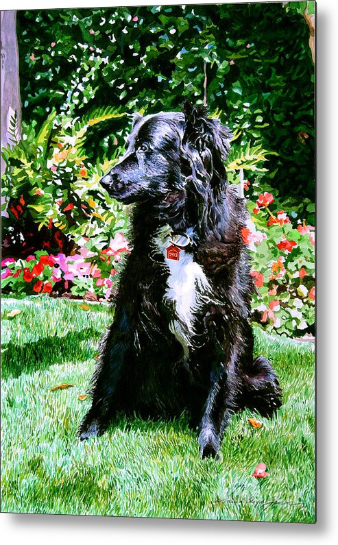 Pet Portrait Metal Print featuring the painting Blackie by David Lloyd Glover