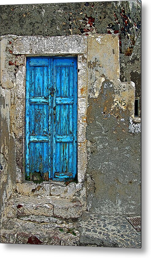Greece Metal Print featuring the photograph Blue Door At 545 by Rich Walter