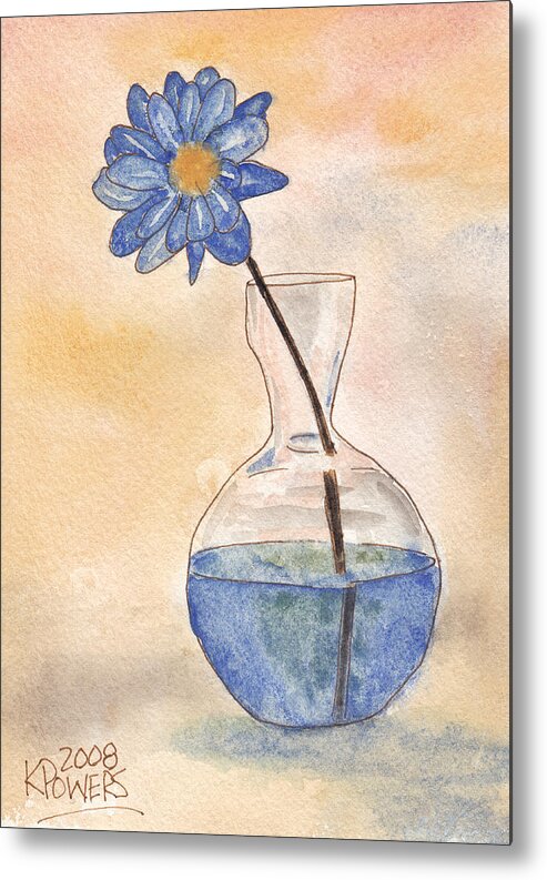 Flower Metal Print featuring the painting Blue Flower and Glass Vase Sketch by Ken Powers