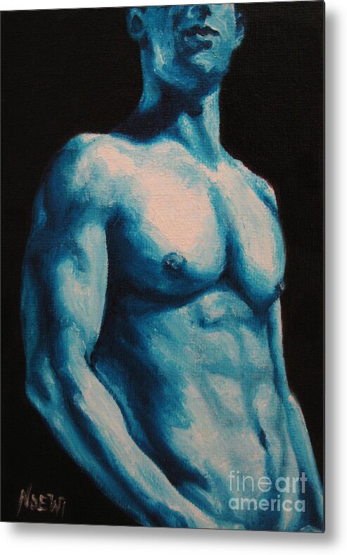 Nude Metal Print featuring the painting Blue by Jindra Noewi