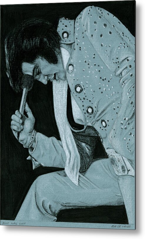 Elvis Metal Print featuring the drawing Blue Nail suit by Rob De Vries