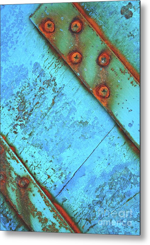 Blue Metal Print featuring the photograph Blue rusty boat detail by Lyn Randle