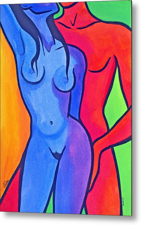  Metal Print featuring the painting Blue Woman Red Man by Jennifer Baird