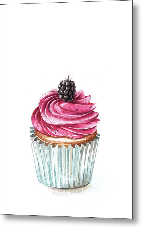 Blueberry Metal Print featuring the painting Blueberry cupcake by Anastasia Stepanova