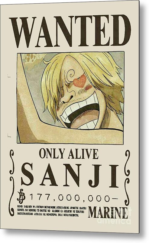 Bounty Sanji Wanted One Piece Metal Print By Aditya Sena
