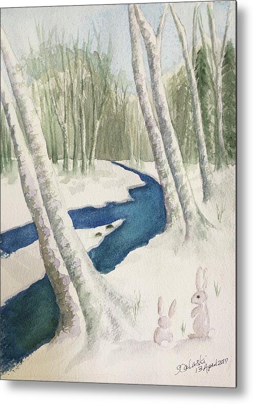 Watercolour Metal Print featuring the painting Bunnies by Belinda Balaski