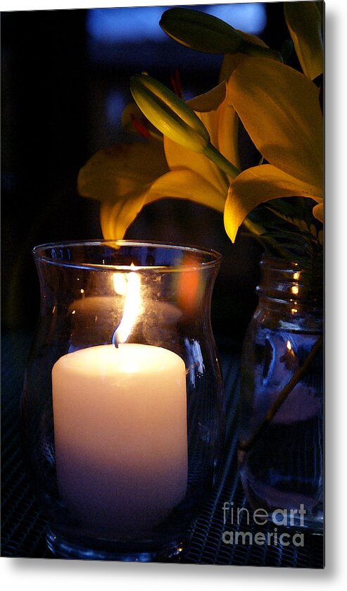 Candle Metal Print featuring the photograph By Candlelight by Linda Shafer