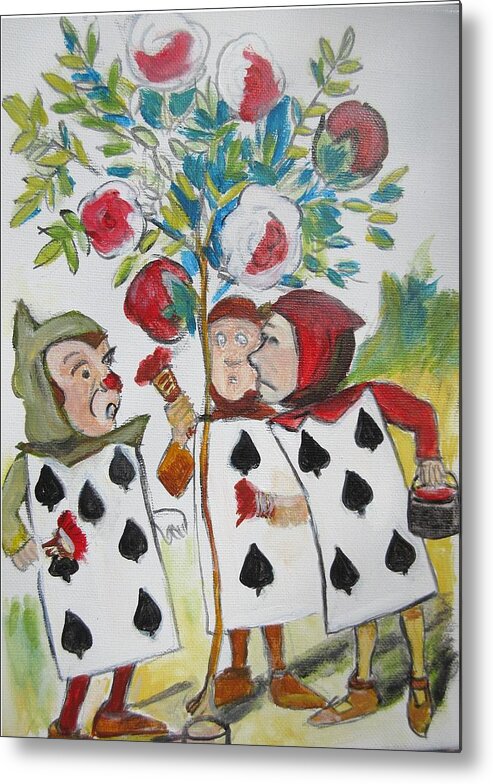 Cards Metal Print featuring the painting Cards in the Rose Garden by Denice Palanuk Wilson