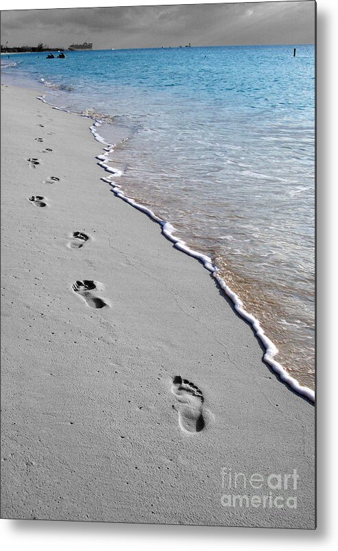 Grand Cayman Metal Print featuring the digital art Cayman Footprints Color Splash Black and White by Shawn O'Brien