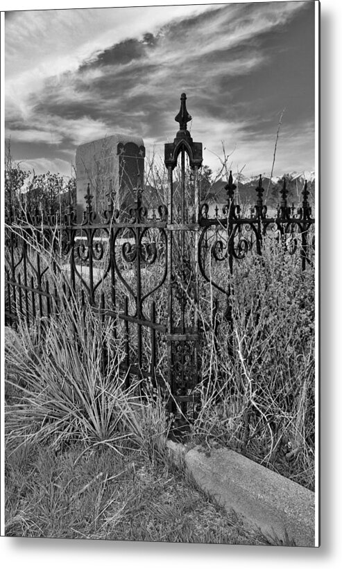 Cemetery Metal Print featuring the photograph Cemetery Fence Post and Sky by Sandra Dalton