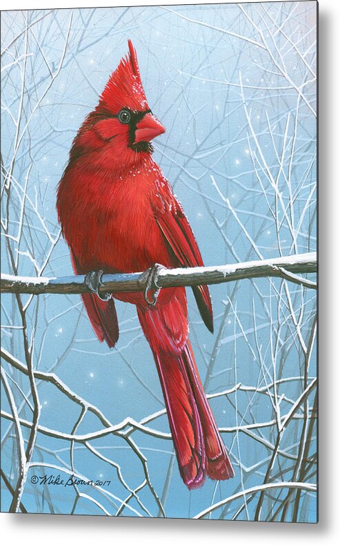 Red Bird Metal Print featuring the painting Center Stage by Mike Brown