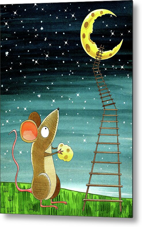 Mouse Metal Print featuring the drawing Cheese Moon by Andrew Hitchen