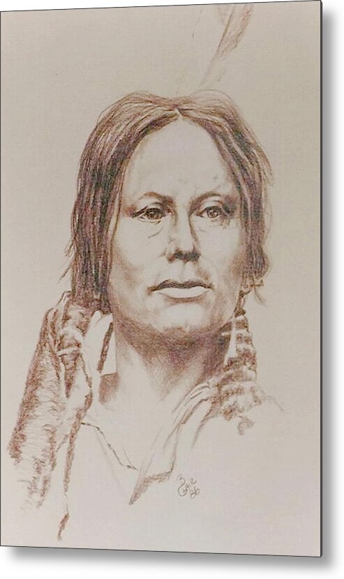 Native Metal Print featuring the drawing Chief Gall by Barbara Keith