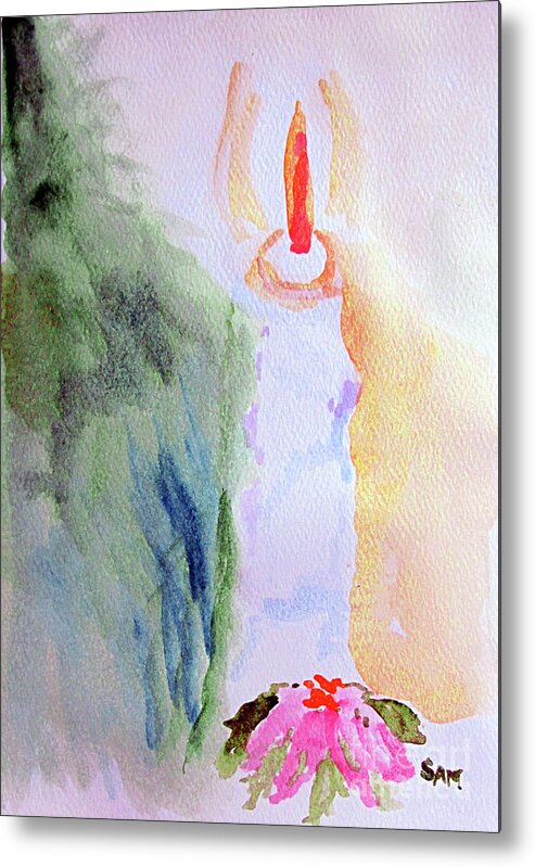 Christmas Metal Print featuring the painting Christmas Candle 1 by Sandy McIntire