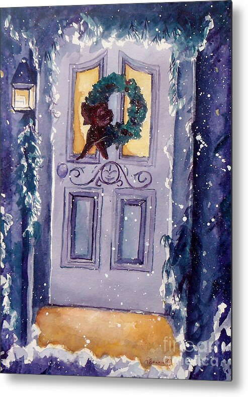 Holiday Scene Metal Print featuring the painting Christmas Eve by Jan Bennicoff