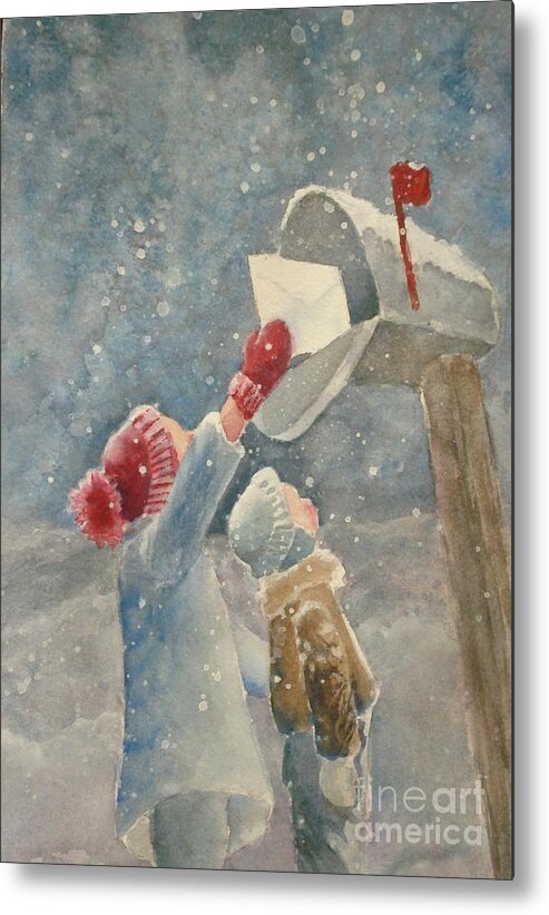 Snow Metal Print featuring the painting Christmas Letter by Marilyn Jacobson