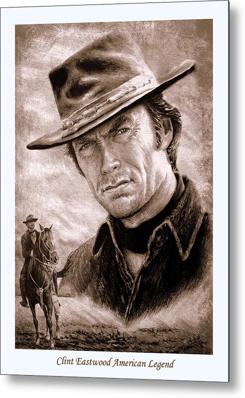 Clint Eastwood Metal Print featuring the painting Clint Eastwood American Legend sepia by Andrew Read