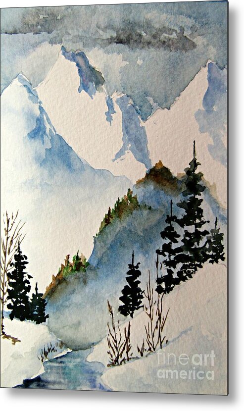  Metal Print featuring the painting Colorado Snow Mountain by Janet Cruickshank