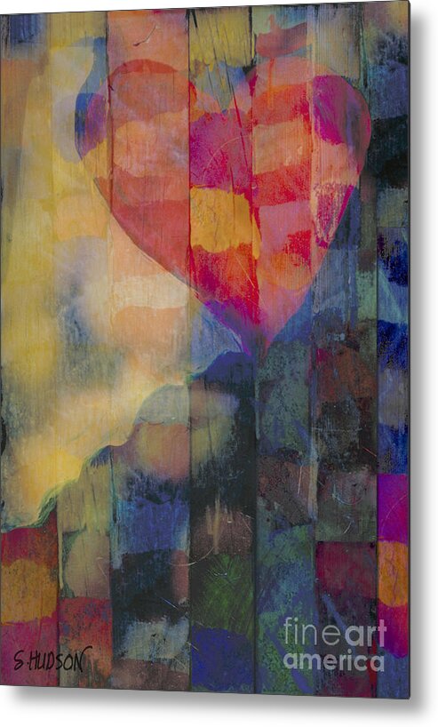 Colourful Metal Print featuring the painting colourful abstract Valentine - Heart Afloat by Sharon Hudson