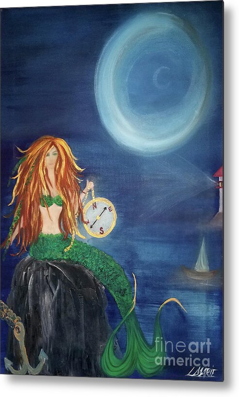 Mermaid Metal Print featuring the painting Compass Mermaid by Artist Linda Marie