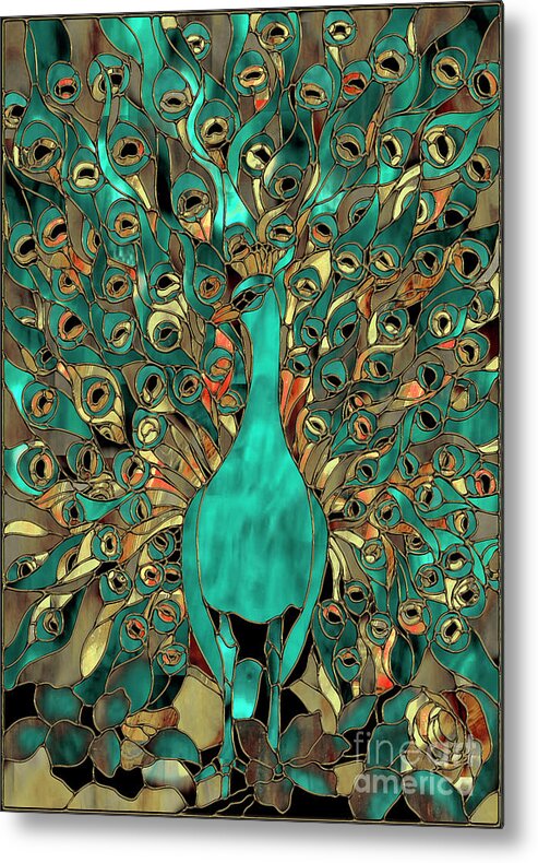 Peacock Metal Print featuring the painting Copper and Aqua Peacock by Mindy Sommers