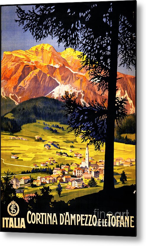 Mountains Metal Print featuring the painting Cortina d Ampezzo Italy Vintage Poster Restored by Vintage Treasure