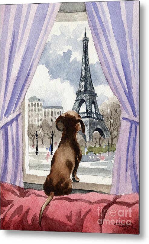 Dachshund Metal Print featuring the painting Dachshund In Paris by David Rogers