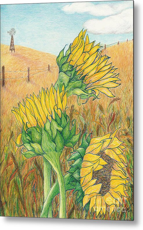 Sunflower Metal Print featuring the mixed media Dancing in the Breeze by Vicki Housel