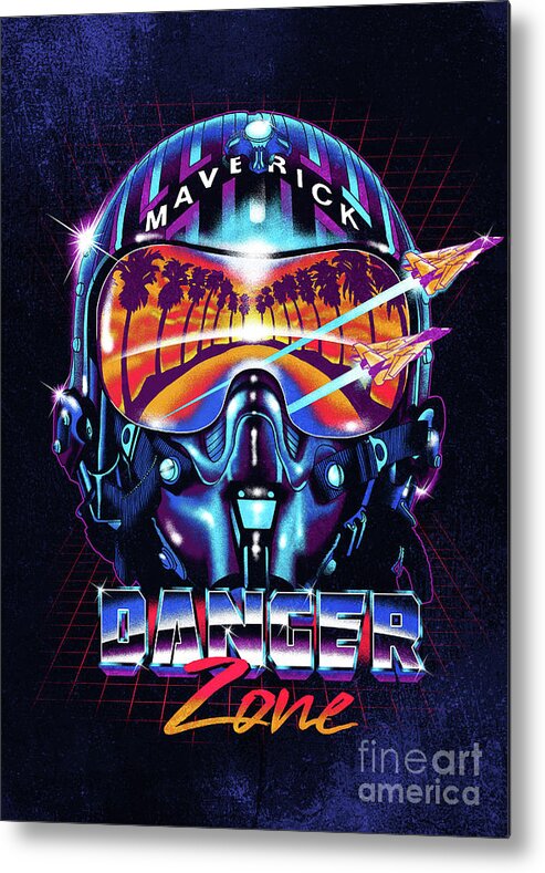 Helmet Metal Print featuring the digital art Danger Zone / Top Gun / Maverick / Pilot Helmet / Pop Culture / 1980s Movie / 80s by Zerobriant Designs