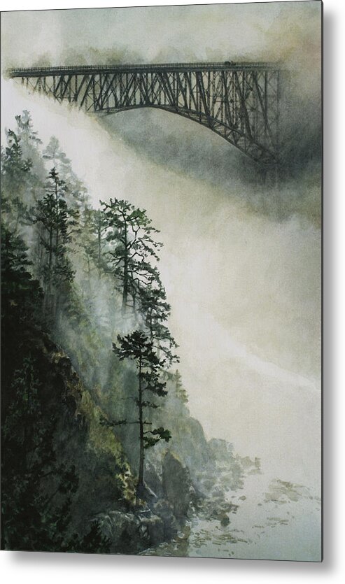 Fog Metal Print featuring the painting Deception Pass Fog by Perry Woodfin