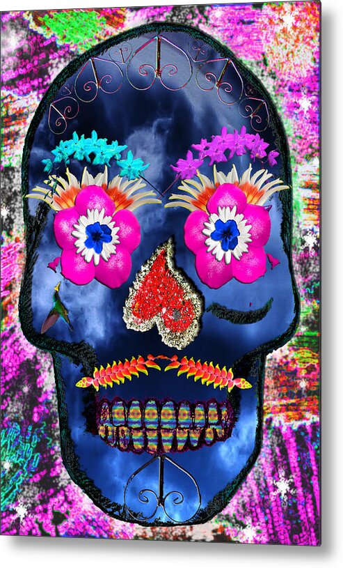 Skull Metal Print featuring the mixed media Dia de los Muertos by Dolly Sanchez