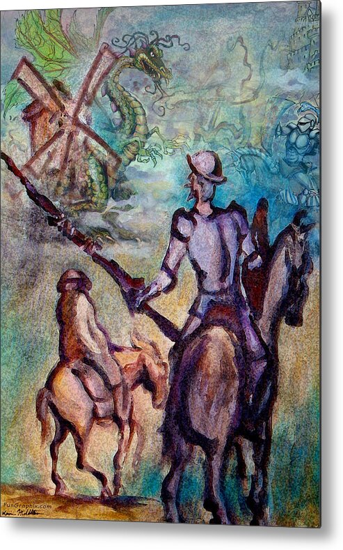 Don Quixote Metal Print featuring the painting Don Quixote with Dragon by Kevin Middleton