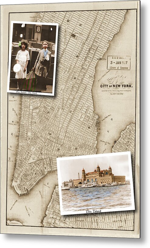 Ellis Island Metal Print featuring the digital art Ellis Island Vintage Map Child Immigrants by Karla Beatty