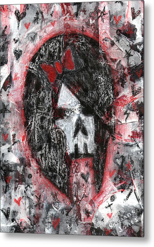 Skull Metal Print featuring the painting Emo Scene Skull Girl by Roseanne Jones