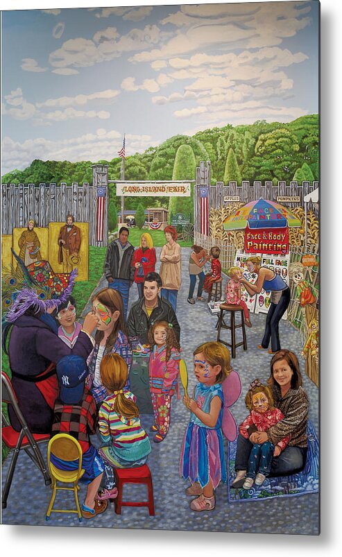 Landscape Metal Print featuring the painting Face Painting at the Long Island Fair towel version #2 by Bonnie Siracusa