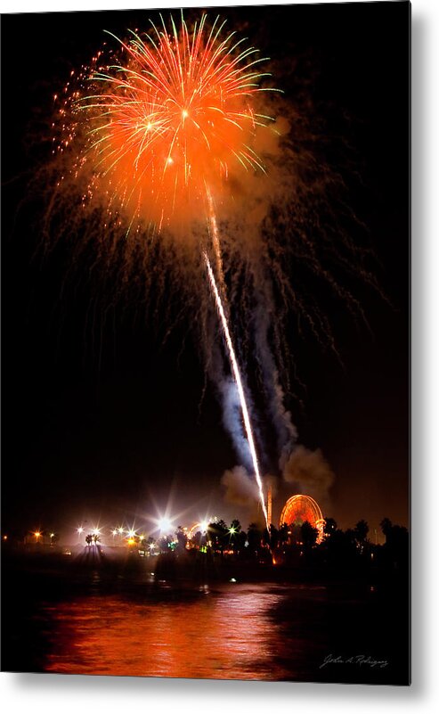 Pier Metal Print featuring the photograph Fireworks As Seen From The Ventura California Pier by John A Rodriguez