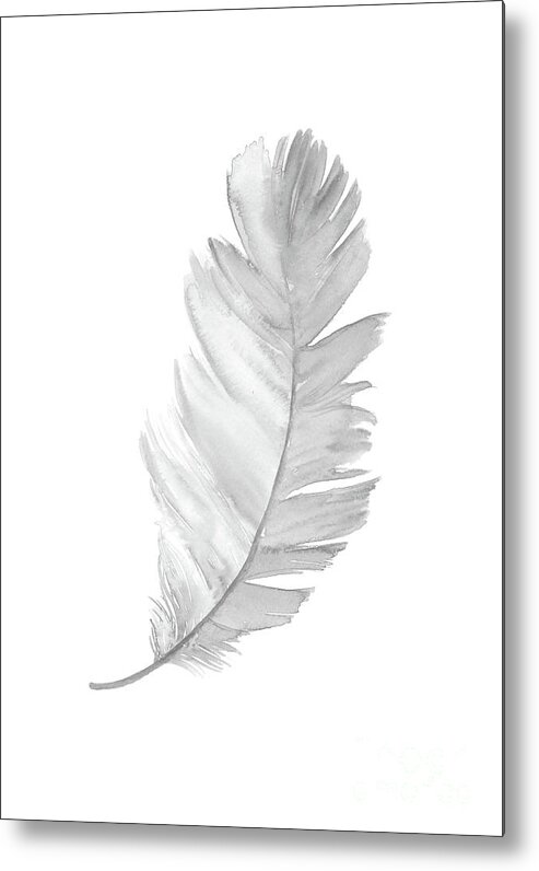  Art Metal Print featuring the painting Feather Gray Clipart Kids Decoration, Baby Girl Boy Art Print, Illustration by Joanna Szmerdt