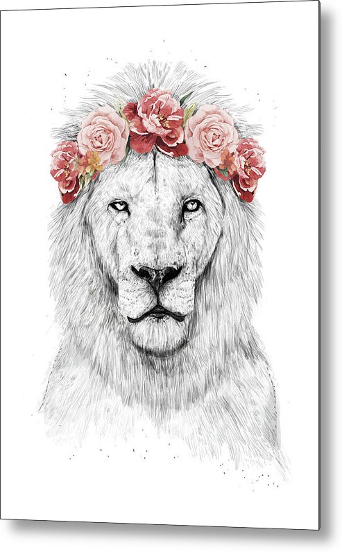 Lion Metal Print featuring the drawing Festival lion by Balazs Solti