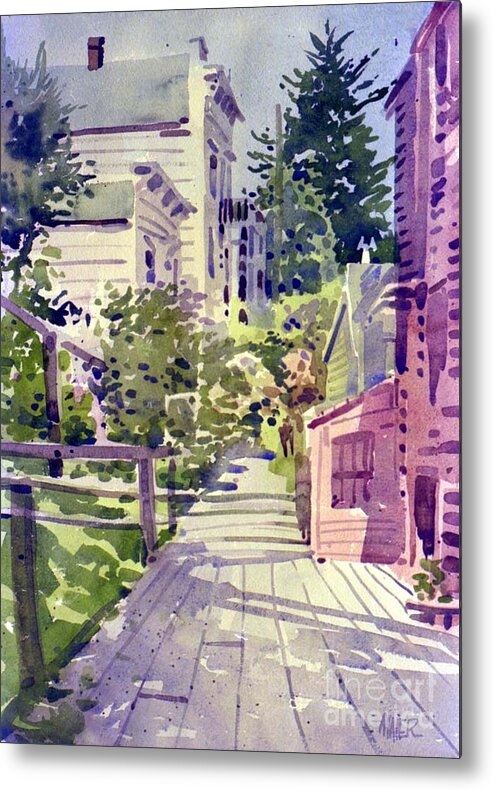 Filbert Street Stairs Metal Print featuring the painting Filbert Street Stairs by Donald Maier