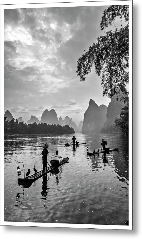 China Metal Print featuring the photograph Fishermen at dawn. by Usha Peddamatham