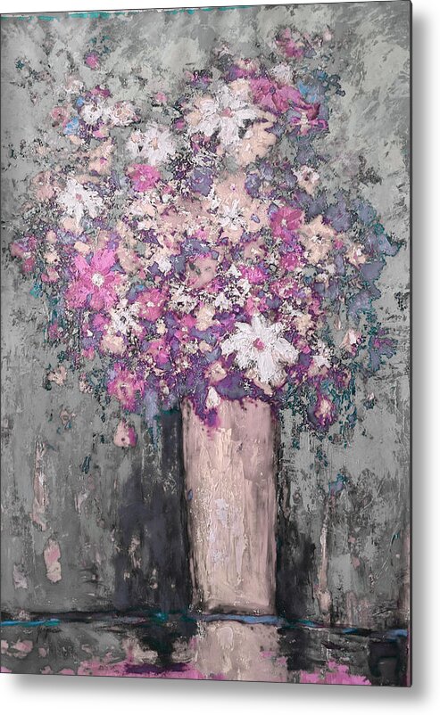 Floral Painting Metal Print featuring the painting FLORAL ABSTRACT - Reverse - Modern Impressionist Palette knife work by Patricia Awapara